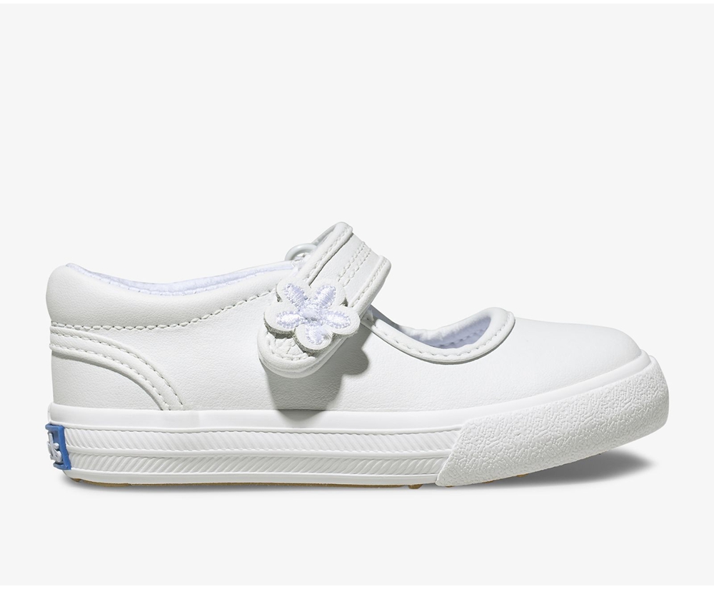 Kids Keds Slip Ons - Ella Mary Jane - White - 8312-VWALQ